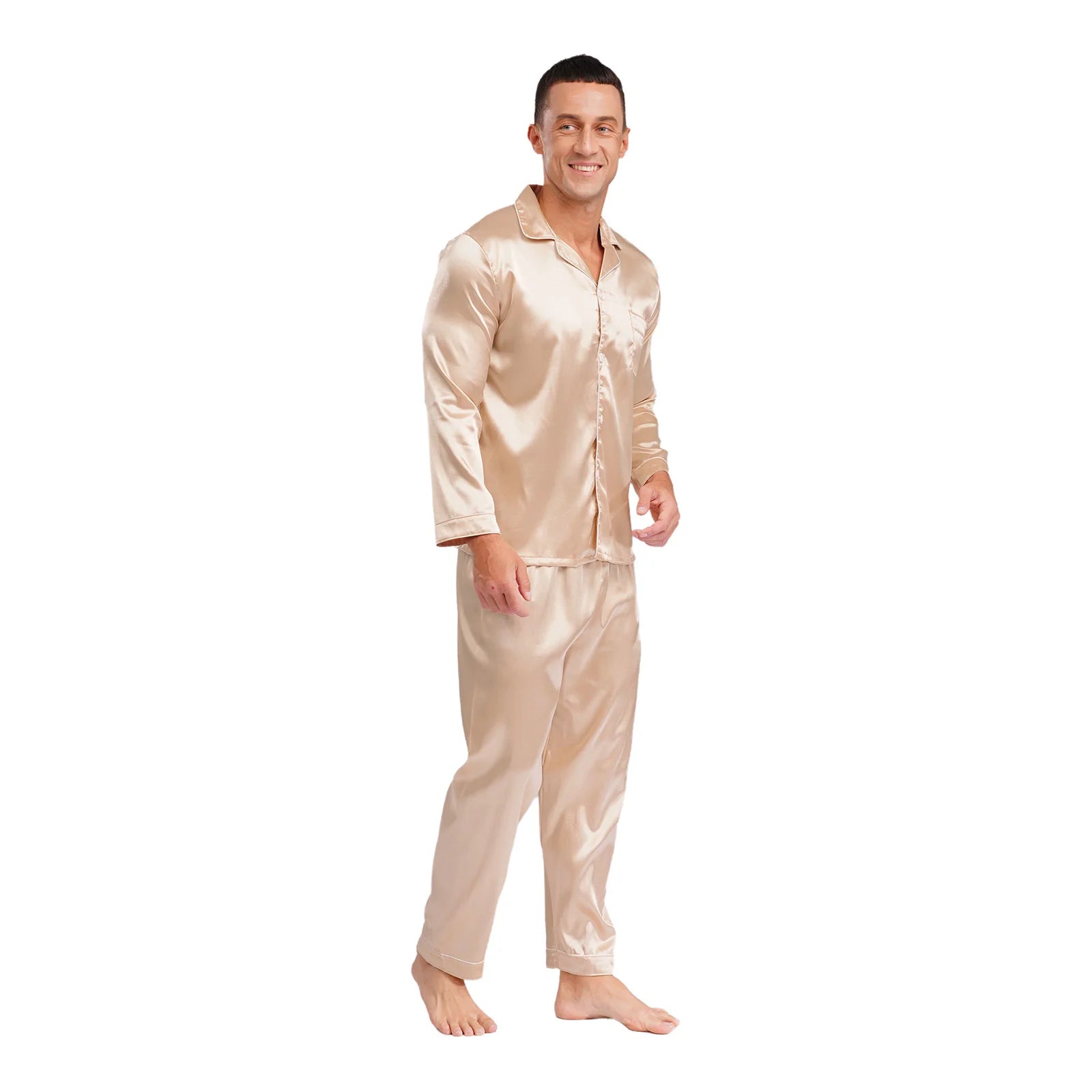 Mens Satin Pajamas Set Two Pieces Sleepwear