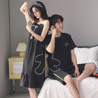 Summer Pyjamas Men Knited Cotton Pajamas Set Korean Sweet Pijamas Ladies Sexy Sleepwear Home Clothing For Youth Boy Girl