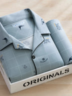 Men's Thin Cotton Pajamas Long Sve Long Pants Two-Piece Set Casual