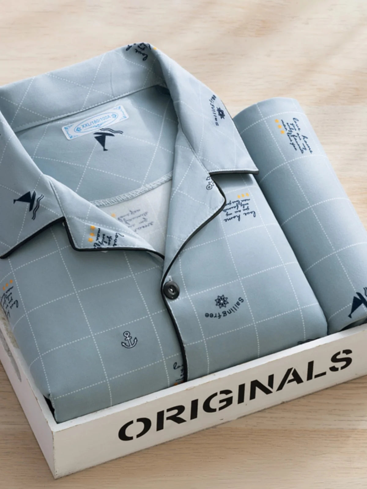 Men's Thin Cotton Pajamas Long Sve Long Pants Two-Piece Set Casual