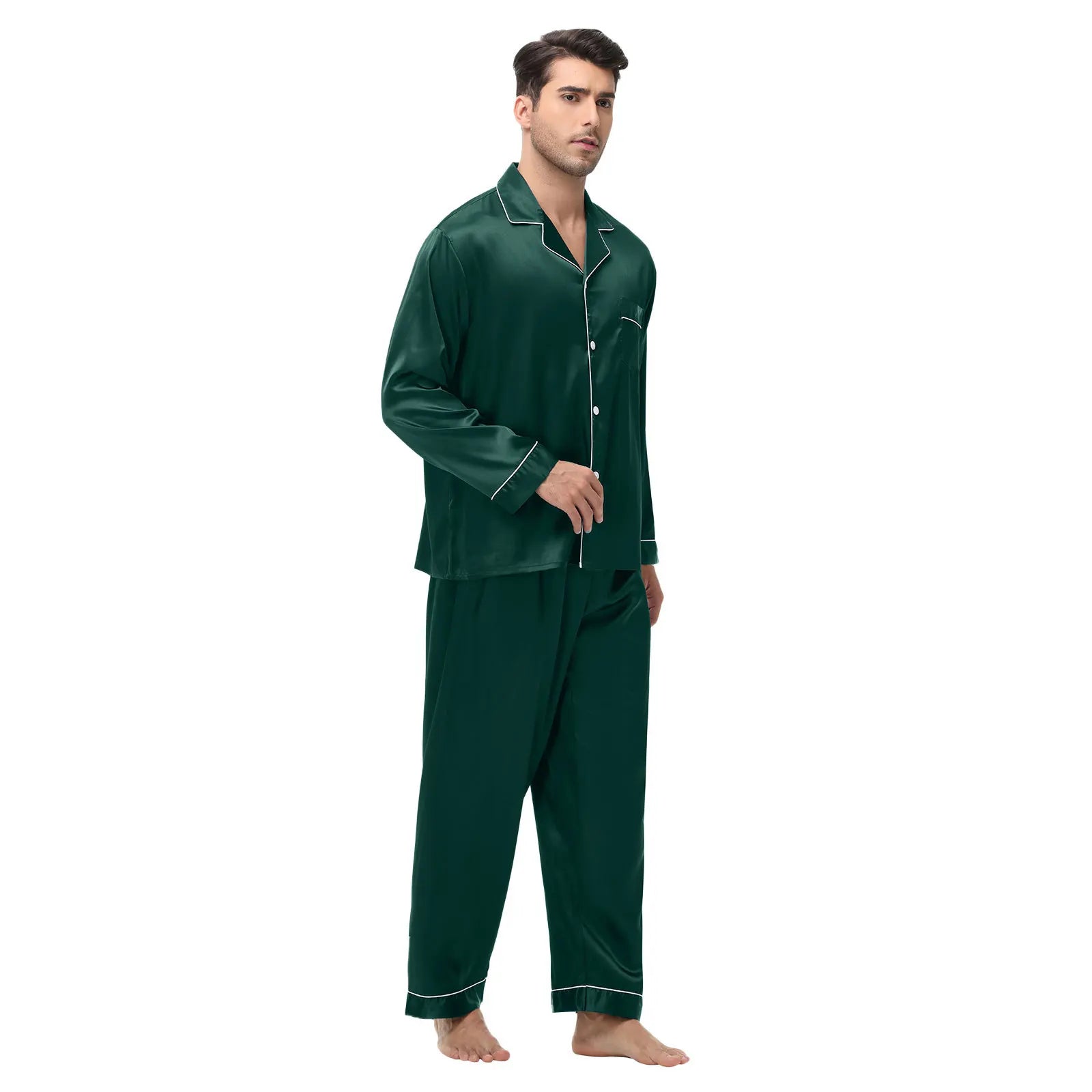 Men Pajamas Set Silk Satin Sleepwear