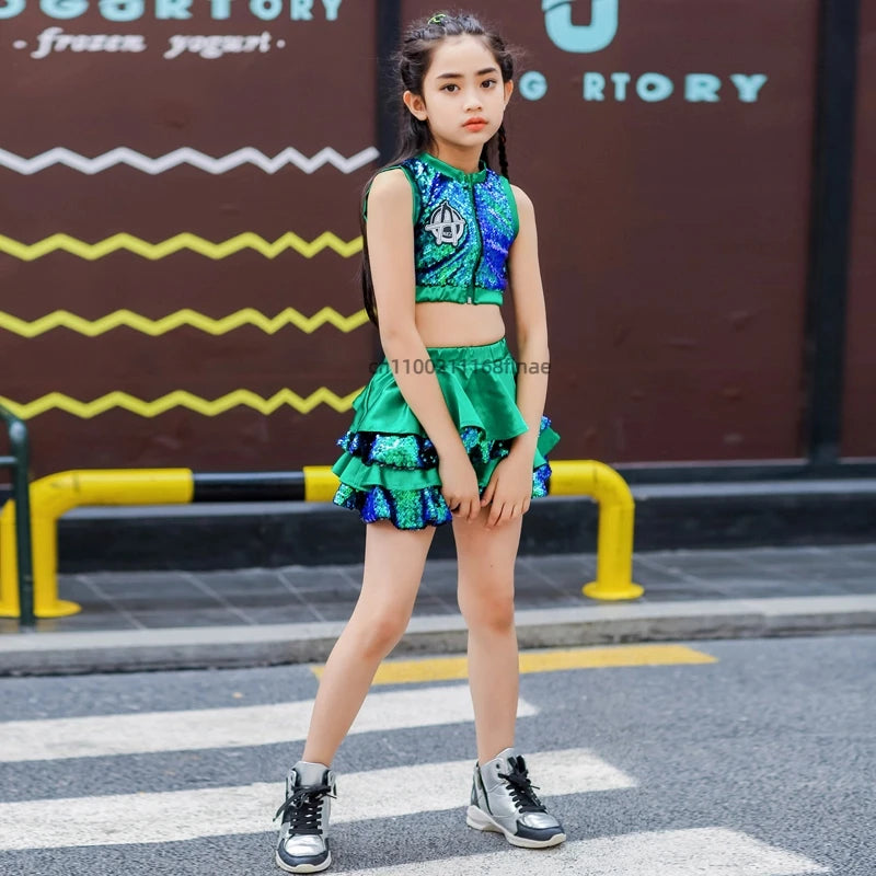 Children's Jazz Performance Costume Sequins Girls' Modern Dance Cheerleading Kindergarten Performance Costume Girls' Dance Skirt