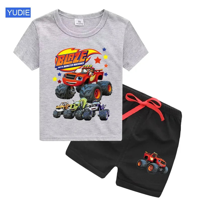 boys shirt  Baby Boy Clothes Set Cartoon Blazing Speed Cars Monster Machines