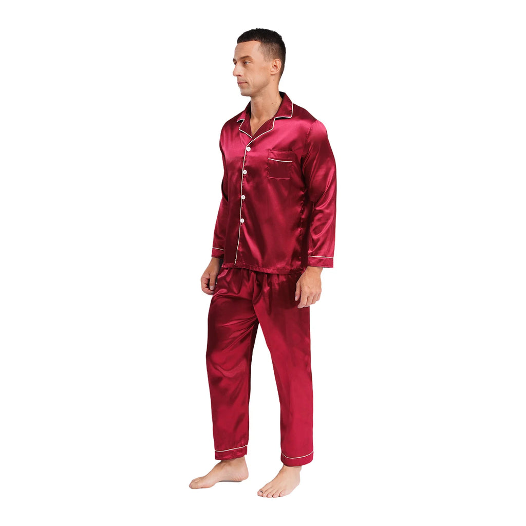 Mens Satin Pajamas Set Two Pieces Sleepwear