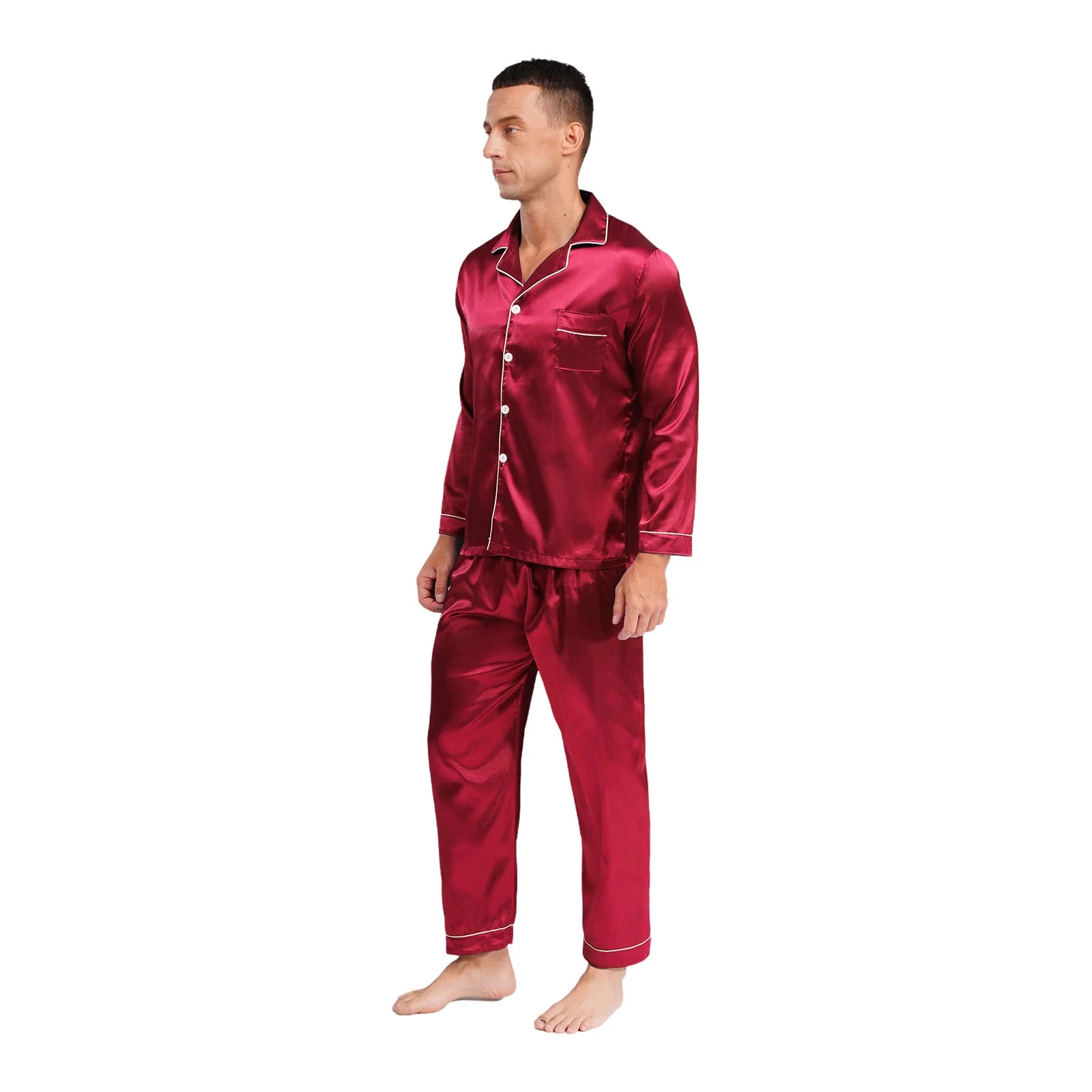 Mens Satin Pajamas Set Two Pieces Sleepwear