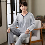 Fashion Lounge Pajamas Sets Men's Spring New Long-sleeved Tops with Trousers Cotton Homewear Comfort Simple Sleepwear Two Pieces