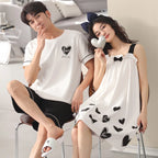 Summer Pyjamas Men Knited Cotton Pajamas Set Korean Sweet Pijamas Ladies Sexy Sleepwear Home Clothing For Youth Boy Girl