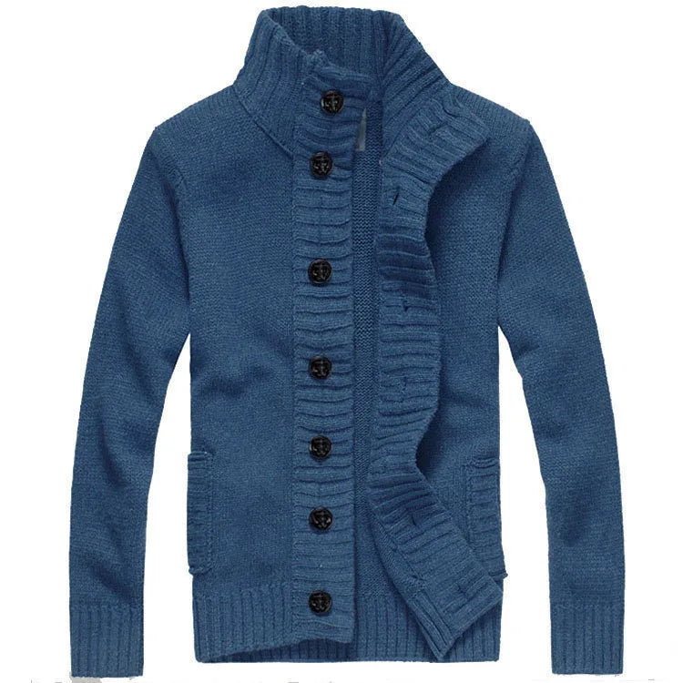 Men Sweater New Autumn Front Button Cardigan Stand Collar Sweaters