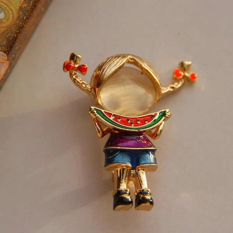 New Women Girl Enamel Opal Brooch Pin Girl Clothing Accessories