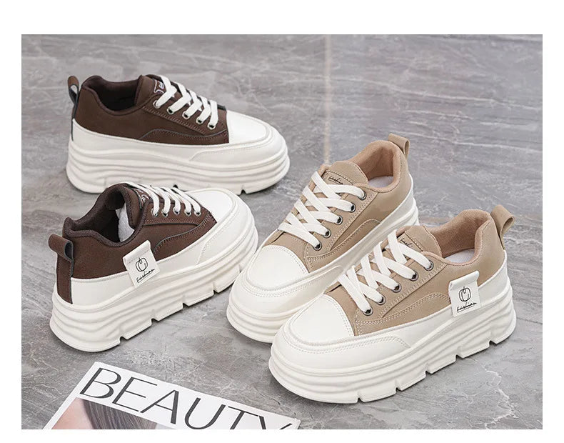 Shoes2025 Women Autumn Trend New Woman Flats Shoes Chunky Lace-up Soft-sole Casual Sneakers Female Vulcanized Shoe Walking Shoe
