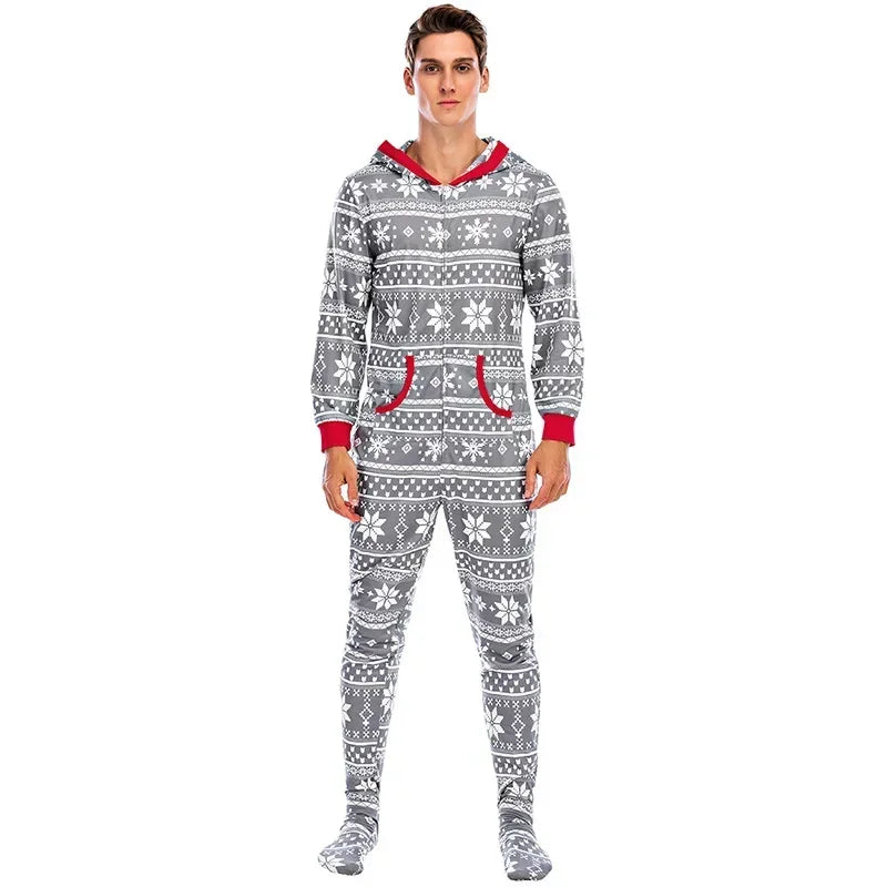 Men's Pajamas Home Wear Printed Pajamas Men's Long-sleeved One-piece Men's European and American Christmas Men's Pajamas Fall