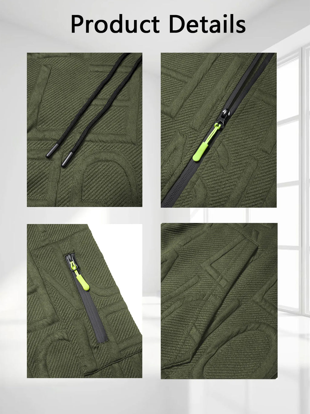 Mens Letter Jacquard Jacket Simple Stylish Autumn Sportwear Warm Casual Multiple Pockets Outwear Zip Up Hooded Coats for Men
