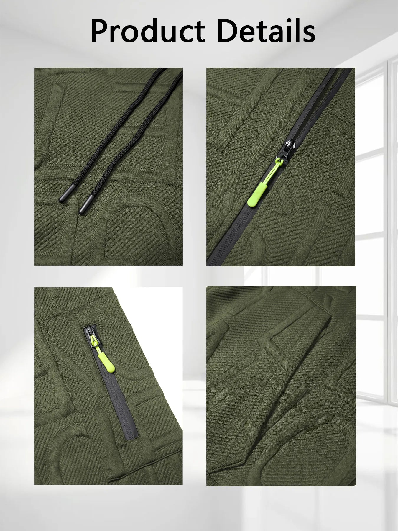 Mens Letter Jacquard Jacket Simple Stylish Autumn Sportwear Warm Casual Multiple Pockets Outwear Zip Up Hooded Coats for Men