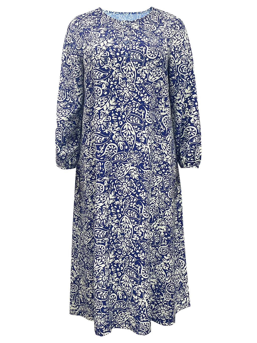Plus Size Paisley Print Maxi Dress Women Long Sleeve Round Neck Loose Fit Boho Dress Casual Daily Wear