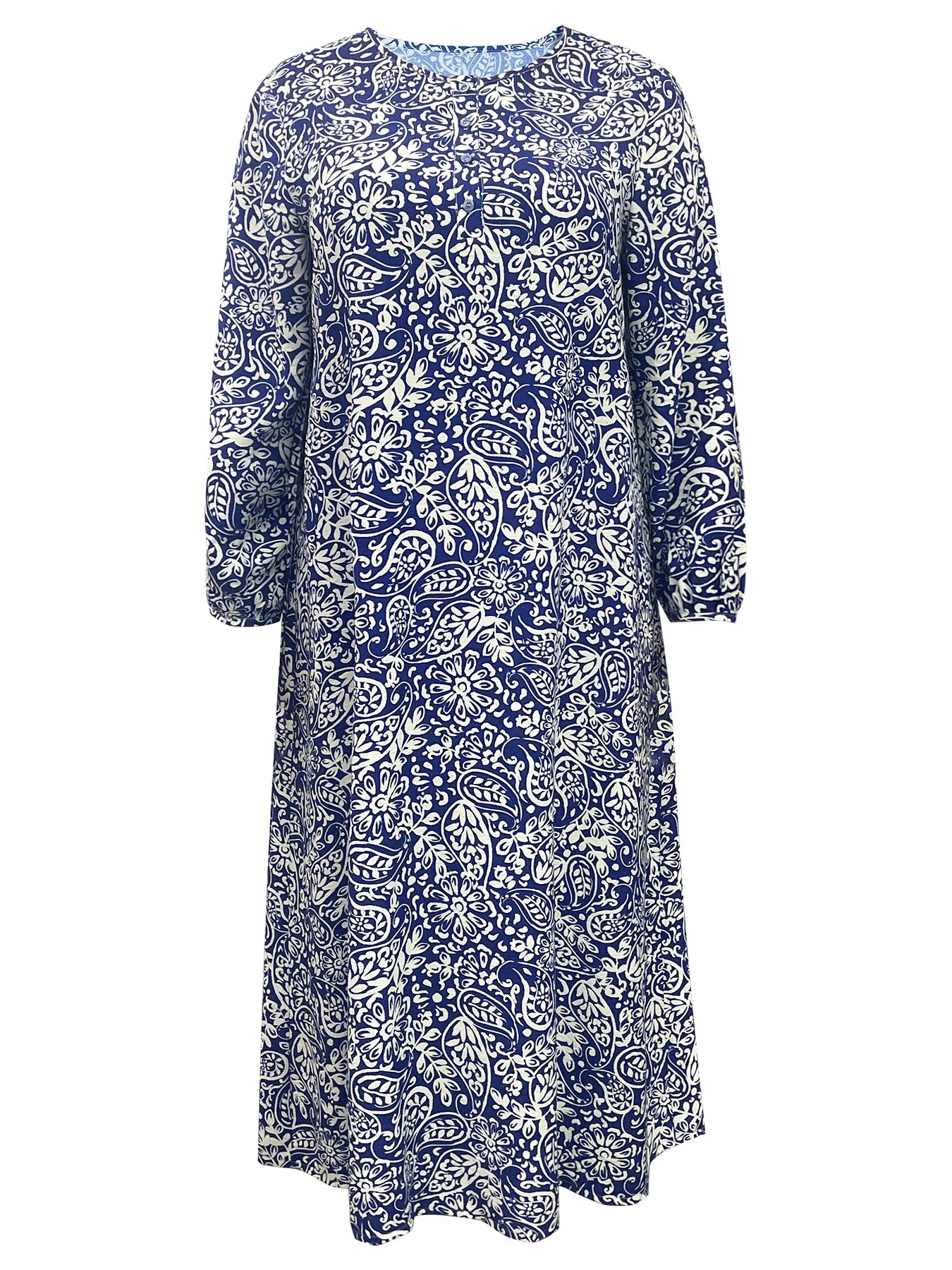 Plus Size Paisley Print Maxi Dress Women Long Sleeve Round Neck Loose Fit Boho Dress Casual Daily Wear