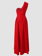 Women Sexy Glitter One Shoulder High Slit Maxi Party Dress
