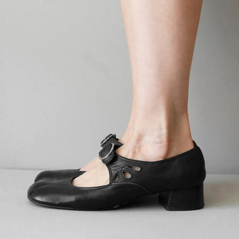 Women Shoes Low Heels Single Shoes Retro New Soft Sole Women Casual Shoes Thick Heels Work Mother Shoe Buckle Shallow High Heels