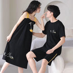 Summer Pyjamas Men Knited Cotton Pajamas Set Korean Sweet Pijamas Ladies Sexy Sleepwear Home Clothing For Youth Boy Girl