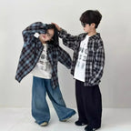 Children's Shirt 2024 Autumn Boys and Girls Korean Version Velvet Plaid Shirt Children's Casual Versatile Loose Long Sleeve Top
