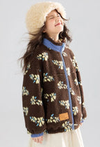 Girl's Winter Coat Floral Jacquard Lamb Fur Thickened Stylish Autumn Winter Toddler Kids Cotton Jacket