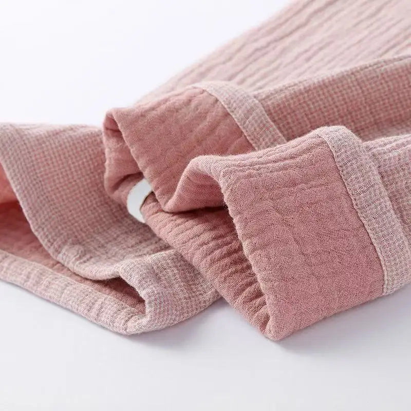 Japanese Style Pure Cotton Pajamas Men Women Breathable Four Layer Gauze Shirt Pants Set Comfortable Leisure Couples Homewear
