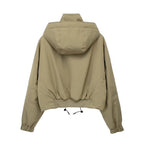 Autumn New Product Women's Stand up Collar Hoodie Long Sleeve Zipper Decoration workwear Style Short Jacket Coat
