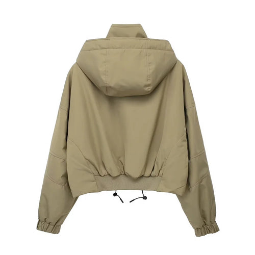 Autumn New Product Women's Stand up Collar Hoodie Long Sleeve Zipper Decoration workwear Style Short Jacket Coat