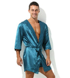 Sexy Sleepwear Men Robes Bathrobes Soft Silky Short Sleeve Nightgown Mens Homewear Dressing Gown Male Pajamas (No shorts)