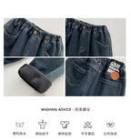 2-12Y Childrens Boys Denim Pants One-piece Fleece Thickened Autumn Winter Casual Kids Baby Boys Pants Toddler Boys Warm Jeans