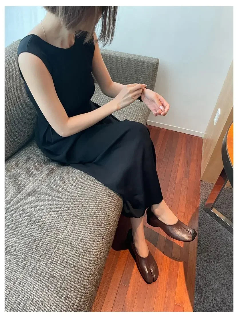 2025 Women Slip on Casual Loafers Chunky Heel Shoe Soft Moccasins Footwear New Fashion Split Toe Shoes Zapatos De Mujer