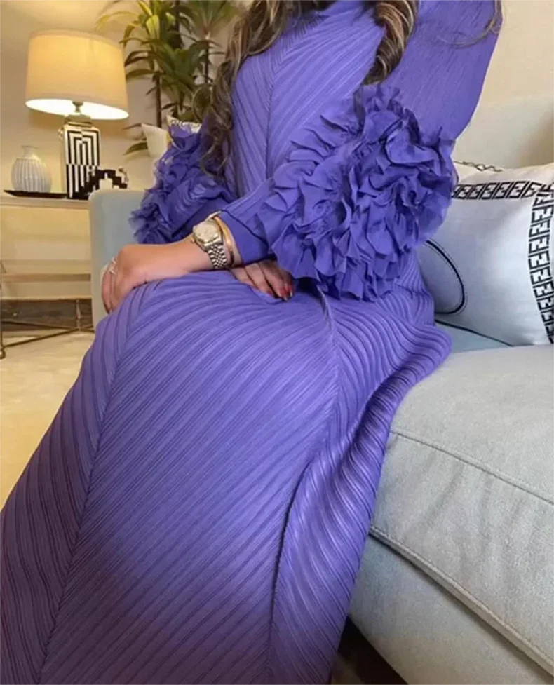YUDX Hot Sales 2024 Summer New Pleated Formal Dresses for Women Mesh Petal Sleeve Solid Evening Party Long Maxi Dresses
