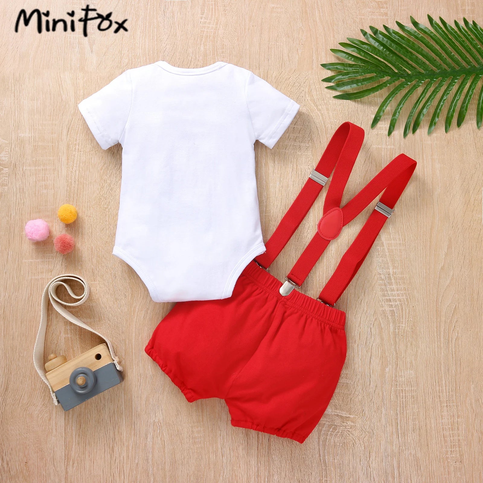 Baby Boys Birthday Outfits Sets Balloon Letter"1" Bodysuit and Y-back Suspender Shorts 1 Year Birthday Baby Cake Smash Clothes