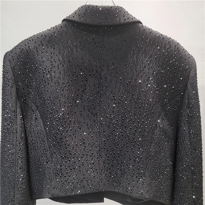 WTHT New Trendy Women's Heavy Industry Diamonds Slim Blazer 2025 Autumn Fashion Lapel Long Sleeves Jacket Female 1LS2291