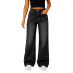 Wide-Leg Jeans Women Light Blue High-Waisted Simple Design Fashionable Trousers Loose-Fitting High-Height Pants Suitable Daily