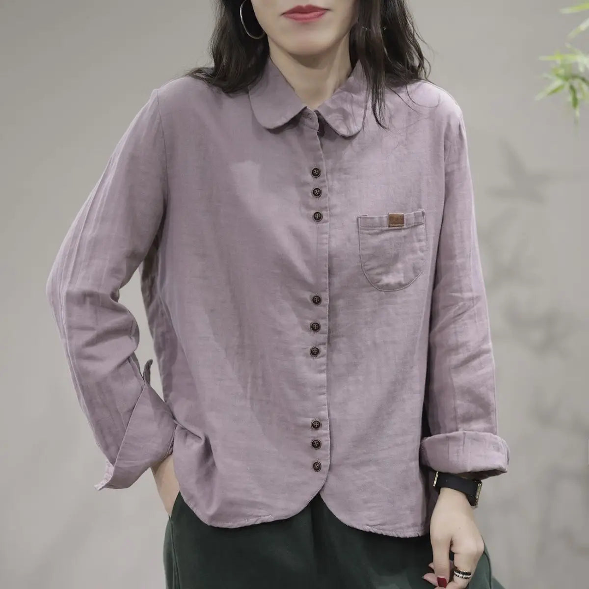 Women's Shirt Spring and Autumn Casual Literary Retro Cotton Fashion Versatile Fashionable Top