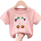Girls Cartoon The Girl with The Glasses Short Sleeve T-shirt Casual Fashion for Children Kids Clothes Tops