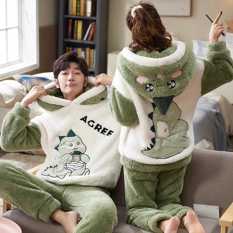 Couples Pajamas Women Men Winter Thicken Pyjamas Sleepwear