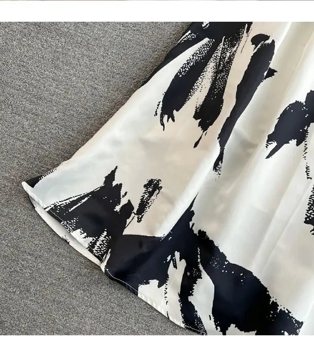 Faionable Ele Vest Long Dr High Waist Slim A-Line Print Maxi Skirt round Ne Svel Women's Summer Dr