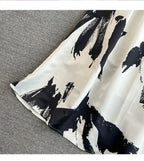 Faionable Ele Vest Long Dr High Waist Slim A-Line Print Maxi Skirt round Ne Svel Women's Summer Dr