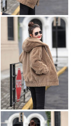 Women's Flannel Hooded Coat - Mid-Length Plush Jacket, Winter Fleece-Lined Warm Outerwear