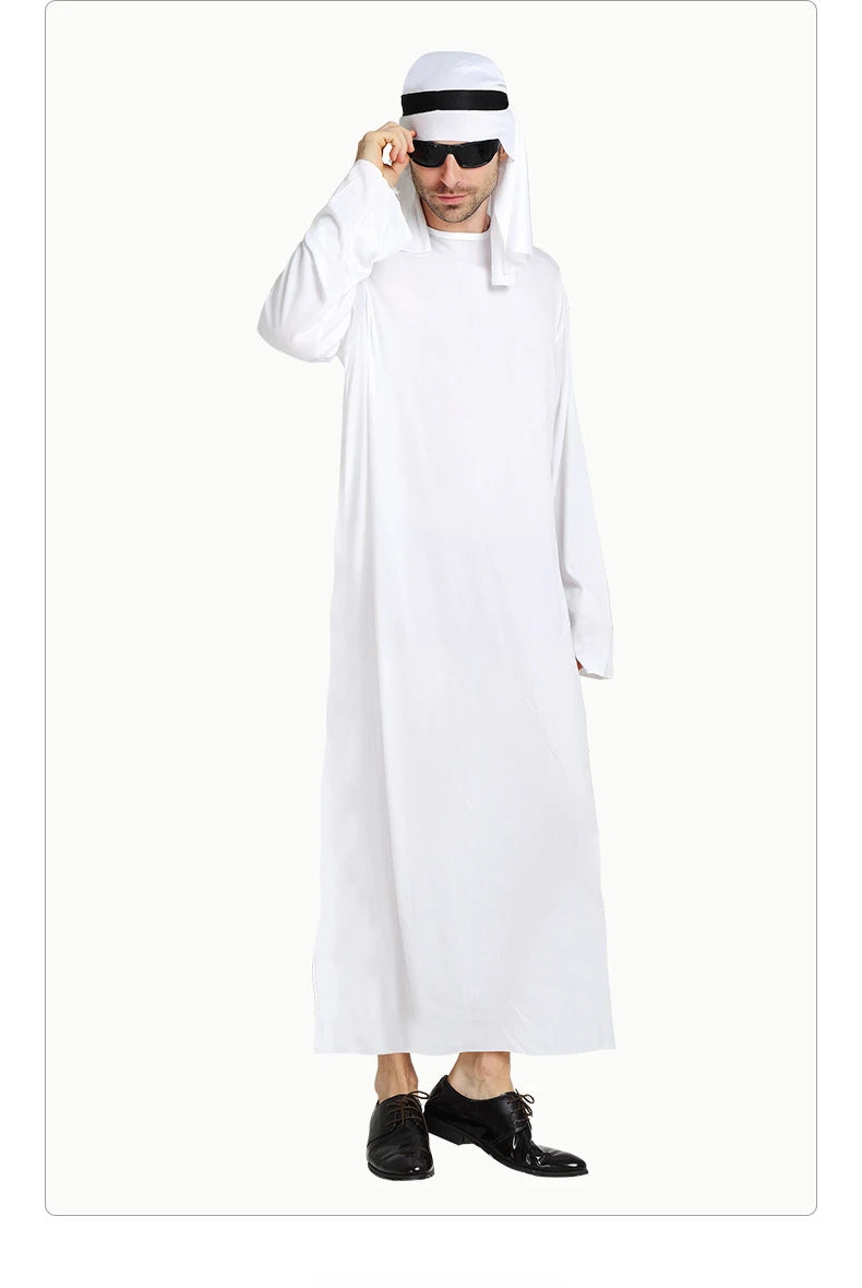 White Arabian Costume Men Robe Fancy Dress Arab Cloth Cosplay Christmas Halloween