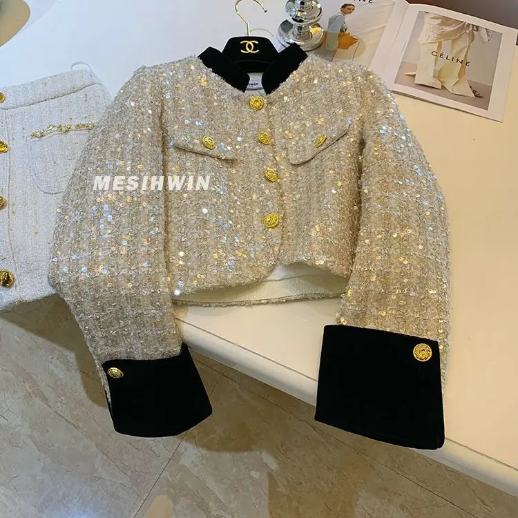 Thickened Coat Heavy Embroidery Sequins Short Coat 2024 New Tweed Top