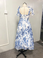 French Super Fairy Holiday Suspender Sleeveless Waist Printed Dress Slim Fit Party Dress for Women Bandage Sweet Ladies Dress