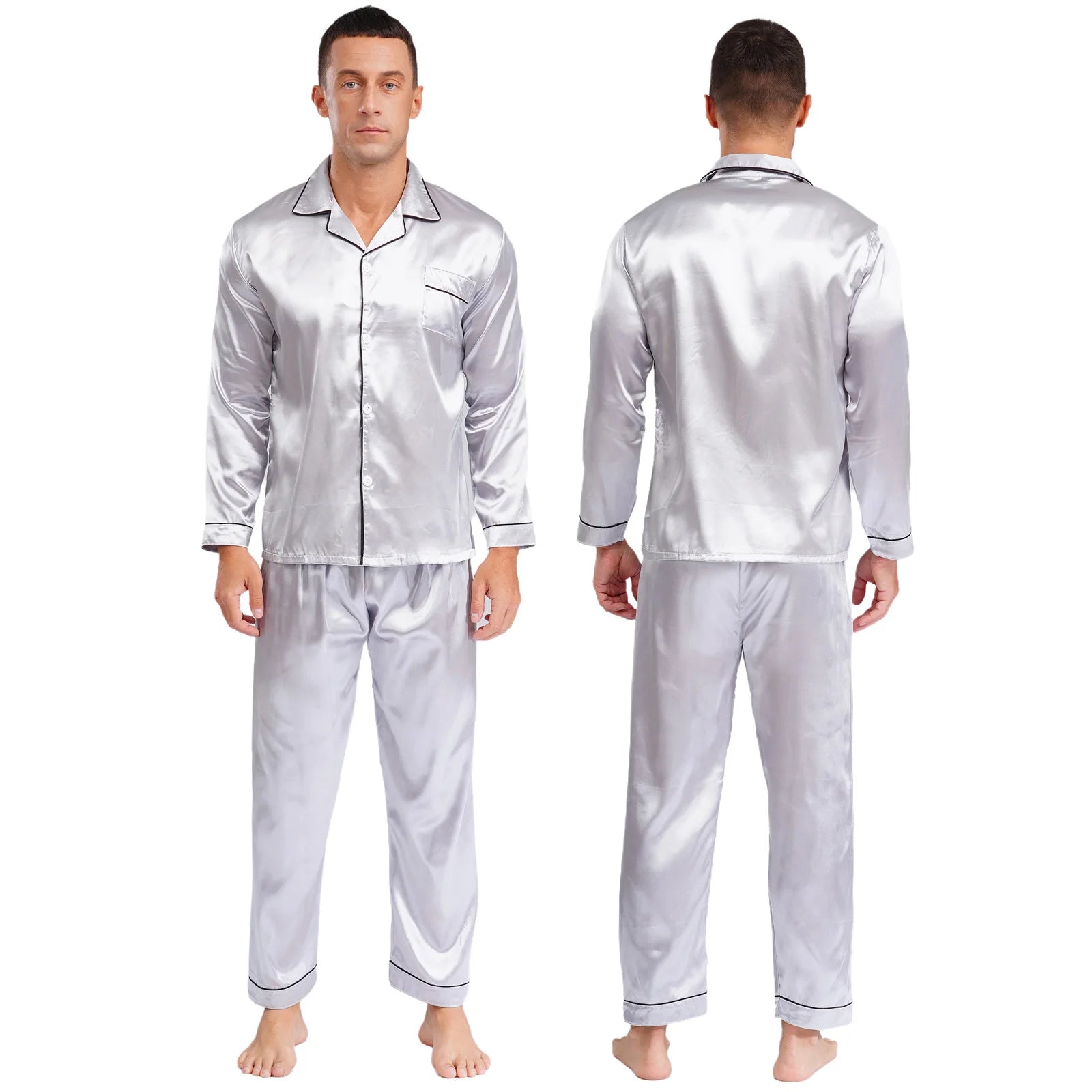 Mens Satin Pajamas Set Two Pieces Sleepwear