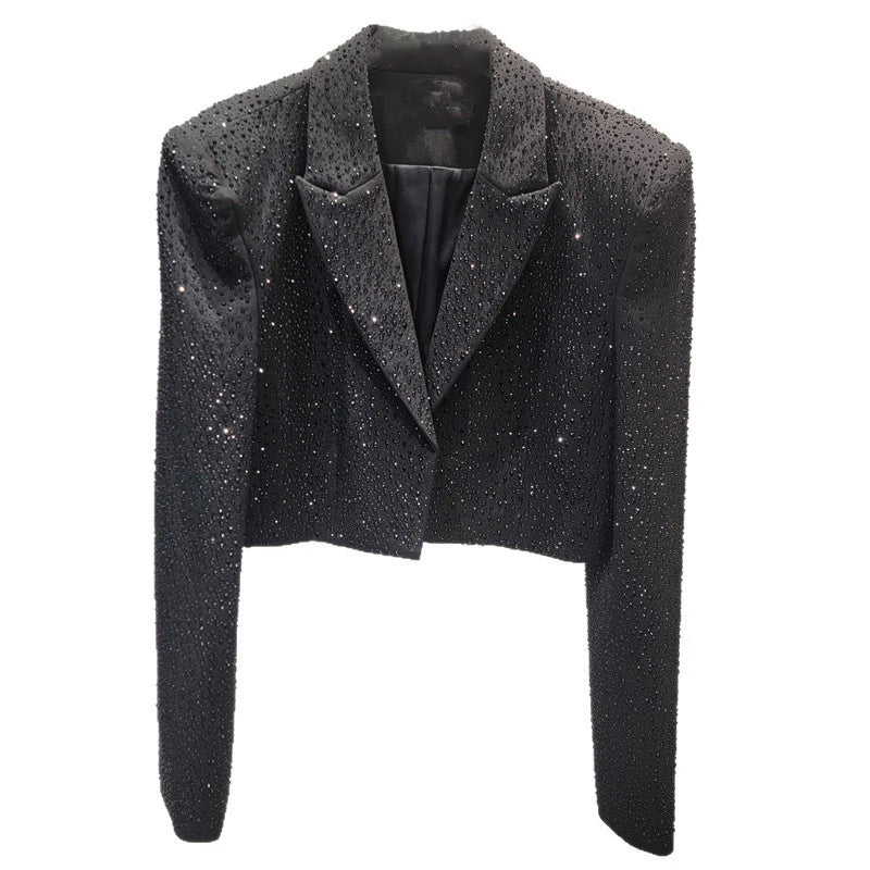 WTHT New Trendy Women's Heavy Industry Diamonds Slim Blazer 2025 Autumn Fashion Lapel Long Sleeves Jacket Female 1LS2291