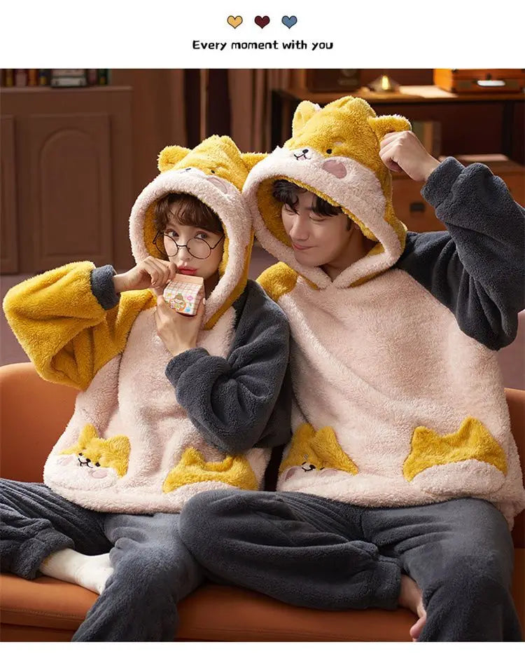 Couples Pajamas Women Men Winter Thicken Pyjamas Sleepwear