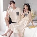 Summer Pyjamas Men Knited Cotton Pajamas Set Korean Sweet Pijamas Ladies Sexy Sleepwear Home Clothing For Youth Boy Girl