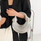 Women 2025 New Gold Luxury Designer Brand Handwoven Noodle Bags Rope Knotted Pulled Hobo Silver Evening Clutch Chic