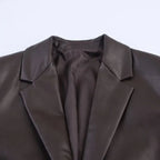 Fall 2025 New Women's Loose Straight Leather Effect Suit Jaet Faionable Long Sve PU Leather ort Outerwear