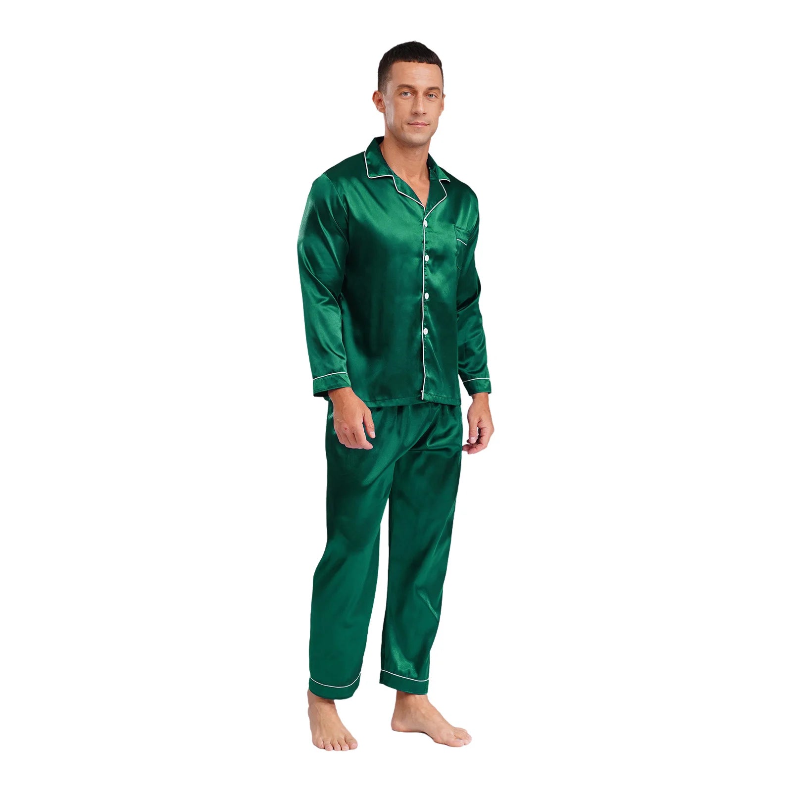 Mens Satin Pajamas Set Two Pieces Sleepwear